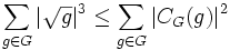 \sum_{g\in G}|\sqrt{g}|^3   \leq   \sum_{g\in G}|C_G(g)|^2