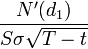  \frac{N'(d_1)}{S\sigma\sqrt{T-t}} \, 