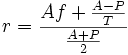 r = \frac{Af + \frac{A-P}{T}}{\frac{A+P}{2}}