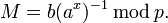 M = b(a^x)^{-1}\,\bmod\,p.
