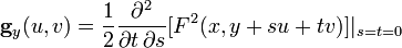 \mathbf{g}_y(u,v)=\frac{1}{2}\frac{\partial^2}{\partial t\,\partial s}
\lbrack F^2(x,y+su+tv)\rbrack |_{s=t=0}