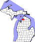Map of Michigan highlighting Charlevoix County.svg