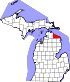 Map of Michigan highlighting Presque Isle County.svg