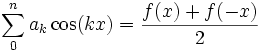 \sum\limits_0^n a_k \cos(kx) = \frac{f(x)+f(-x)}{2}