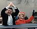 The Reagans waving from the limousine during the Inaugural Parade 1981.jpg