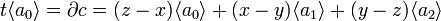 t\langle a_0\rangle=\partial c=(z-x)\langle a_0\rangle + (x-y)\langle a_1\rangle + (y-z)\langle a_2\rangle