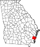 Округ Глинн на карте штата.