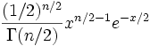 \frac{(1/2)^{n/2}}{\Gamma(n/2)} x^{n/2 - 1} e^{-x/2}\,