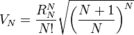 ~V_N =  \frac{R^N_N}{N!} \sqrt{\left( \frac{N+1}{N} \right)^N}