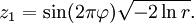 z_1 = \sin (2 \pi \varphi) \sqrt {-2 \ln r}.