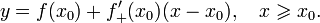 y = f(x_0) + f'_+(x_0)(x - x_0),\quad x \geqslant x_0.