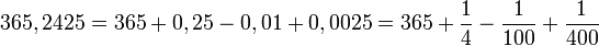 365,2425=365+0,25-0,01+0,0025=365+\frac{1}{4}-\frac{1}{100}+\frac{1}{400}