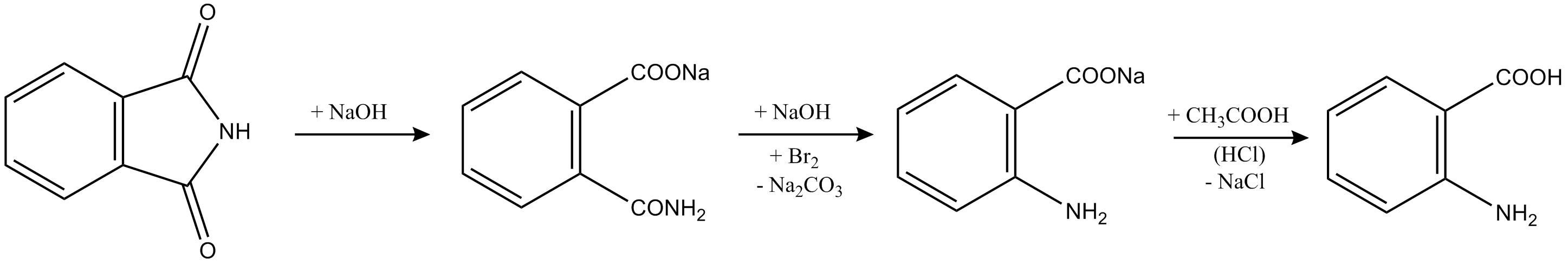 Br2 zn naoh. Фталимид перегруппировка Гофмана. Получение антраниловой кислоты из фталимида. Получение антраниловой кислоты из нафталина. Синтез антраниловой кислоты из фталимида.
