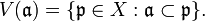 V(\mathfrak{a}) = \{\mathfrak{p}\in X:\mathfrak{a}\subset\mathfrak{p}\}.