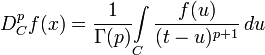 D_C^pf(x)=\frac1{\Gamma(p)}\!\int\limits_C\frac{f(u)}{(t-u)^{p+1}}\,du