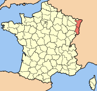 Карта Франции с выделенным регионом  Эльзас 