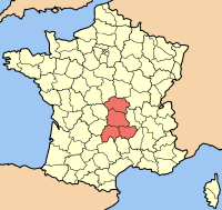 Карта Франции с выделенным регионом  Овернь 
