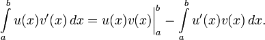 \int\limits_a^b u(x)v'(x)\,dx=u(x)v(x)\bigg|_a^b-\int\limits_a^b u'(x)v(x)\,dx.