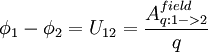 \phi_1 - \phi_2 = U_<12>=\frac<A^<field>_<q:1-&amp;gt;2>><q>» width=»» height=»» /></p> <p>При этом считается, что перенос пробного заряда <b>не изменяет</b> распределения зарядов на источниках поля.</p> <p>Альтернативное определение (для электростатического поля) —</p> <p><img decoding=