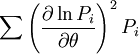 \sum \left( \frac{\partial \ln P_i}{\partial \theta} \right) ^2 P_i \!