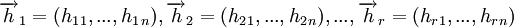 \overrightarrow{h}_1 = ({{h_1}_1},...,{{h_1}_n}), \overrightarrow{h}_2 = ({{h_2}_1},...,{{h_2}_n}),..., \overrightarrow{h}_r = ({{h_r}_1},...,{{h_r}_n})
