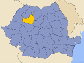Карта Румынии с выделенным жудецем Клуж